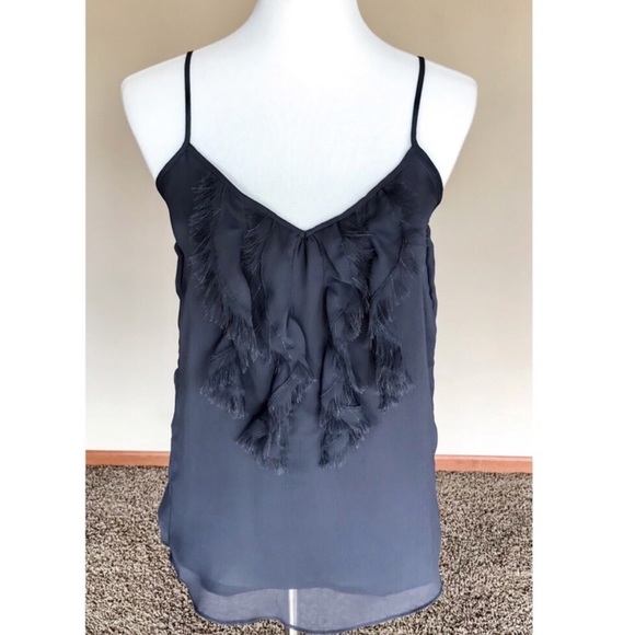 Old Navy Ruffle Front Lined Gray Tank Small - Picture 2 of 7